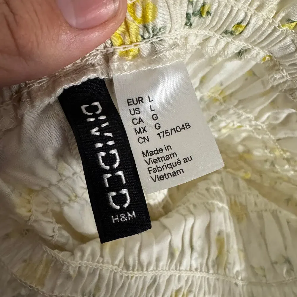Divided by H&M White Smocked Bodice Floral Cotton Mini Dress US Womens L - Picture 7 of 9